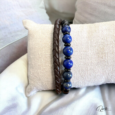 Bracelet en cuir et lapis-lazuli