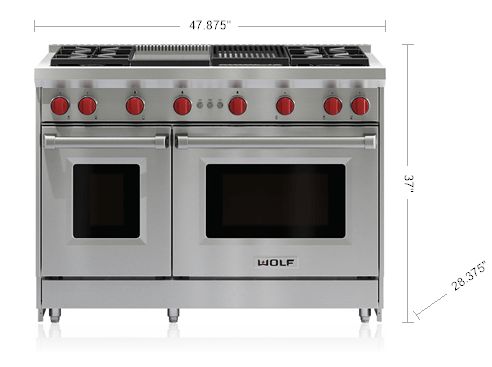 Wolf: 48&quot; Gas Range - 4 Burners, Infrared Charbroiler and Infrared Griddle