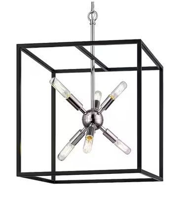 Home Decorations Collection: Halley 16 in. 6-Light Matte Black Pendant with Polished Chrome Cluster