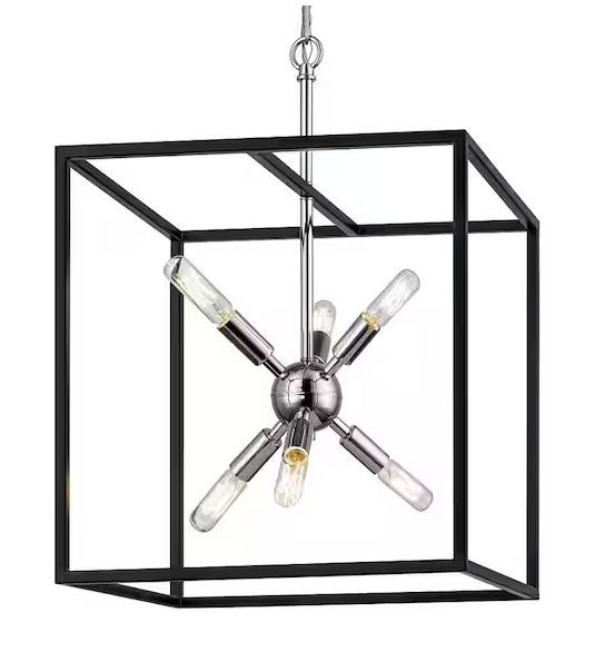 Home Decorations Collection: Halley 16 in. 6-Light Matte Black Pendant with Polished Chrome Cluster