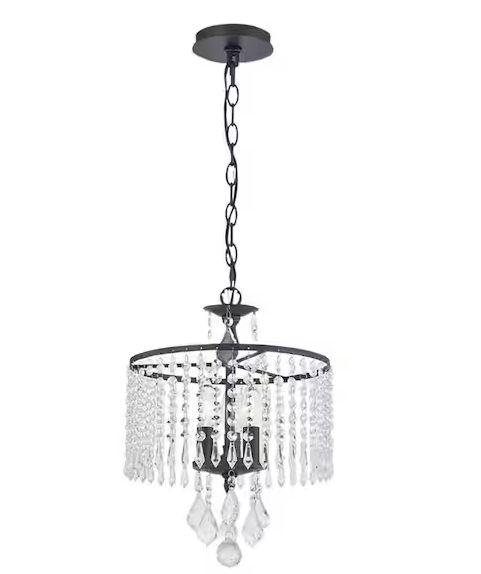 Home Decorations Collection: Calisitti 3-Light Matte Black Drum Chandelier with K9 Crystal Dangles, Glam Styled Dining Room Chandelier