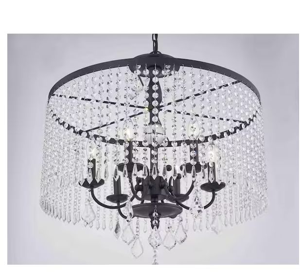 Home Decorations Collection: Calisitti 6-Light Matte Black Drum Chandelier with K9 Crystal Dangles, Glam Styled Dining Room Chandelier