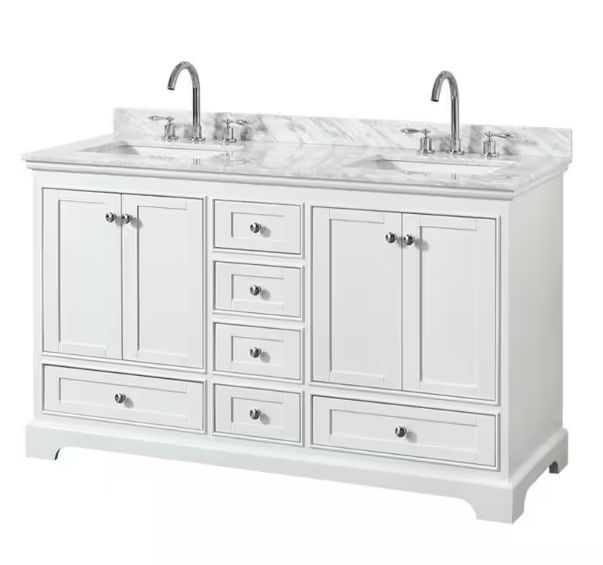 allen + roth Wrightsville 60-in White Undermount Double Sink Bathroom Vanity with Carrara Natural Marble Top