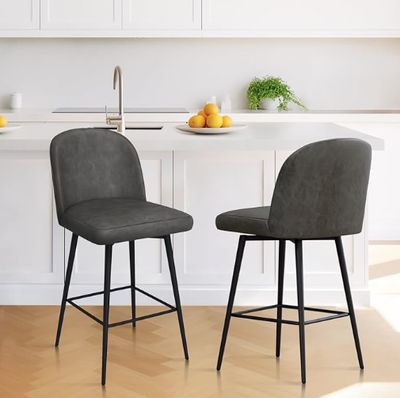 MUUEGM 360°Swivel Counter Barstools,26.9&quot; Height Kitchen Island Stools (Set of 2)