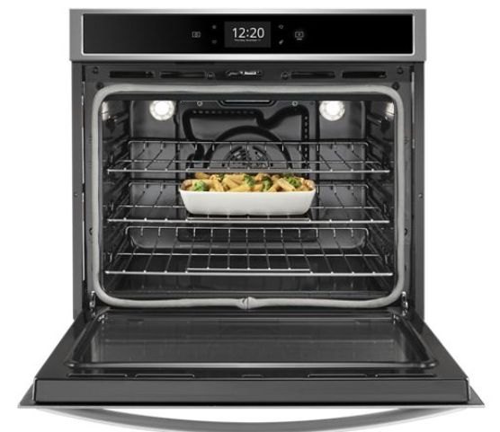 Whirlpool: 30 in. Smart Single Electric Wall Oven with Air Fry, When Connected in Black on Stainless Steel