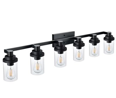 6-Light Vanity Lighting Fixtures, Farmhouse Bathroom Light Fixtures in Matte Black Finish with Clear Glass Shade