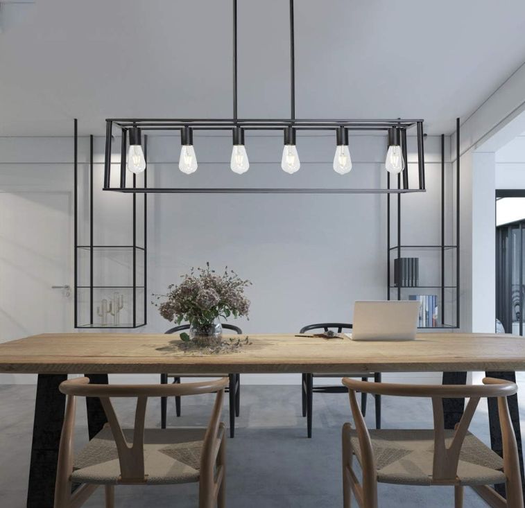 6 Light Rectangle Chandelier Contemporary Farmhouse Linear Pendant