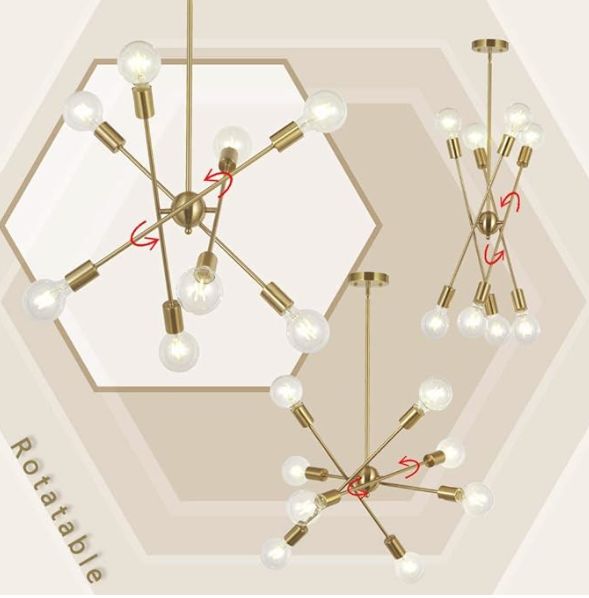 8 Lights Modern Sputnik Chandelier Lighting with Adjustable Arms Mid Century Pendant