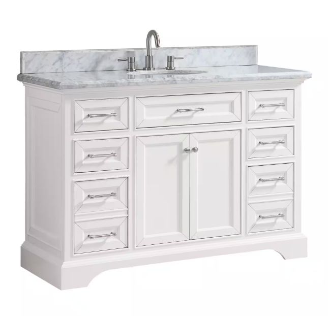 Windlowe 49 in. Single Sink Navy Blue Bath Vanity with White Carrara White Marble Top (Assembled)