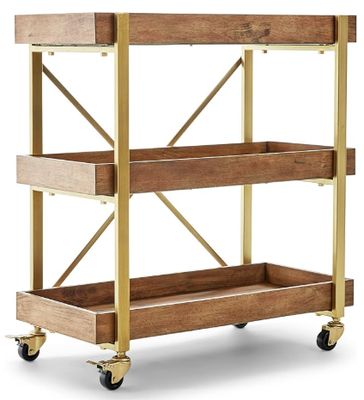 3-Tiered Rustic Metallic and Wood Bar Cart