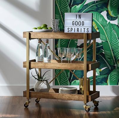 3-Tiered Rustic Metallic and Wood Bar Cart