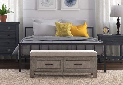 Evans Platform Bed Frame with Matte Black Metal Headboard