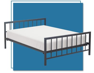 Evans Platform Bed Frame with Matte Black Metal Headboard