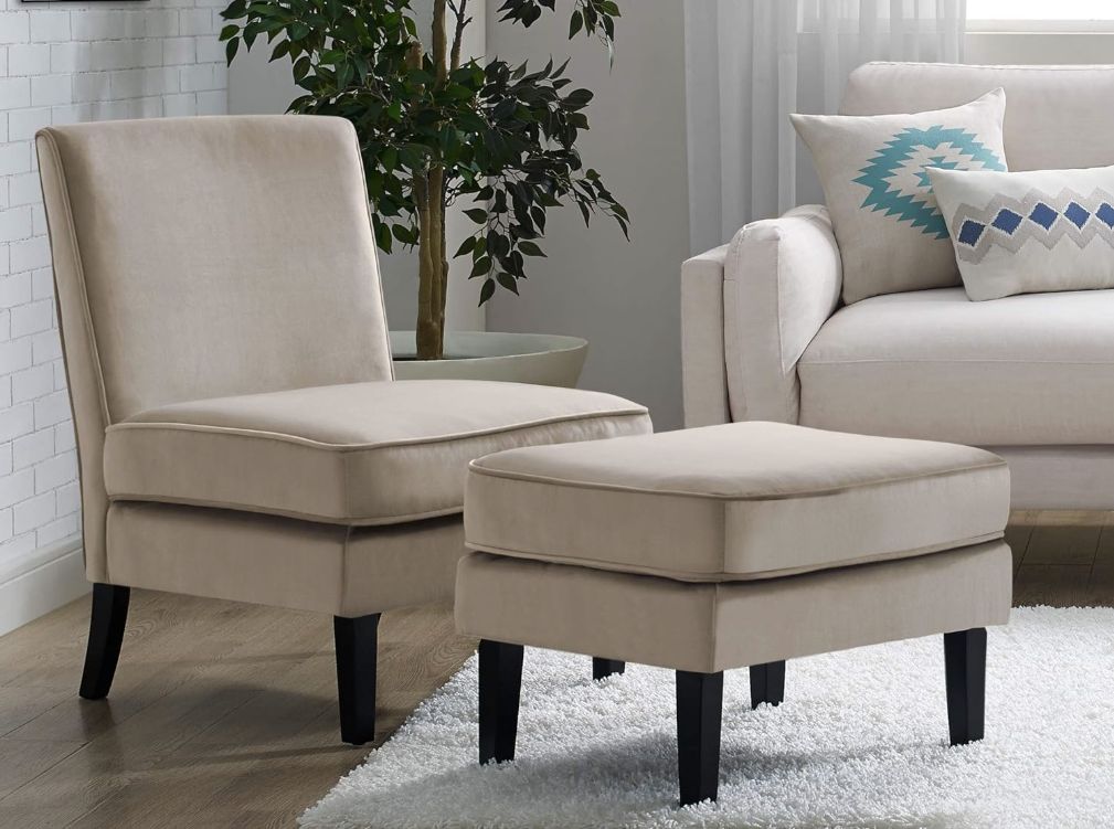 Olivia Upholstered Accent Chair w Foot Rest