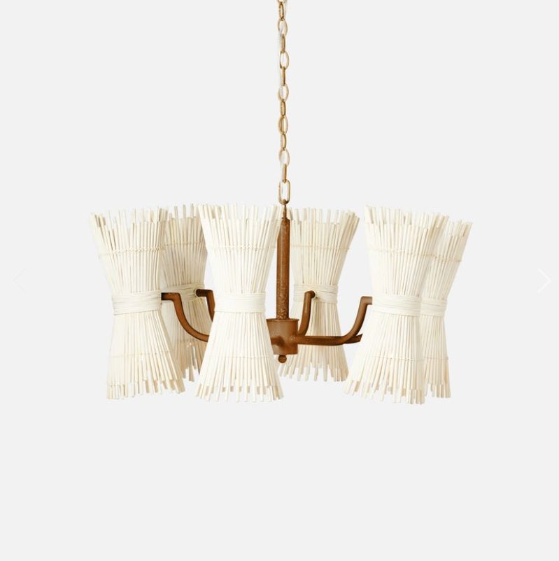 Miko Chandelier, Color: White Rattan / Gold Metal