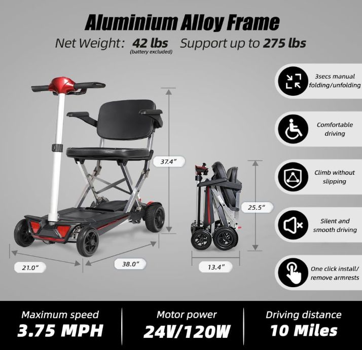 Powered Lightweight Manual Folding Mobility Scooter
