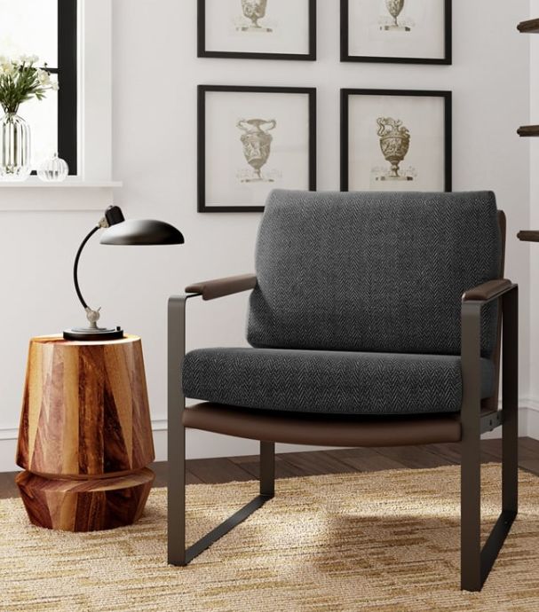 Everett Faux Leather Mid-Century Modern Accent Chair