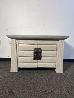 Post Modern Pencil Reed &amp; Travertine Pagoda Commodes (set of 2)