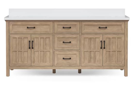 Cantrell 72-in Clear Oak Undermount Double Sink Bathroom Vanity with White Engineered Stone Top