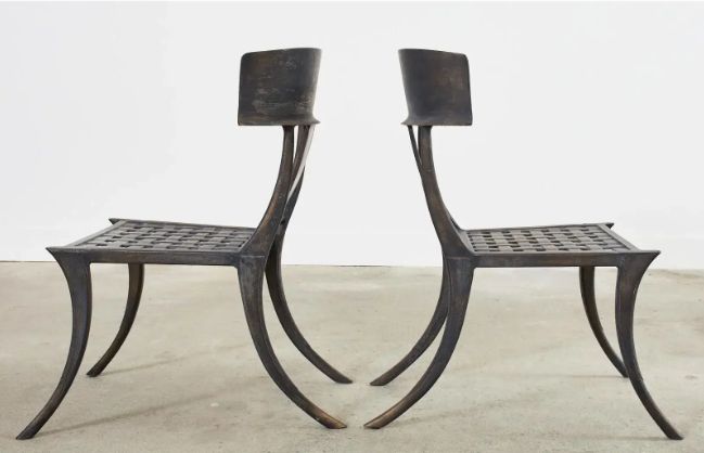 Bronzed Metal Klismos Garden Chairs