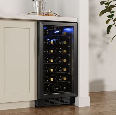 15 Inch Wide 25 Bottle Built-In Single Zone Wine Cooler with Reversible Door and LED Lighting