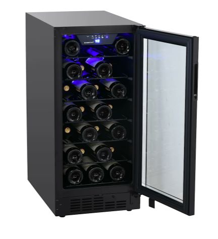 15 Inch Wide 25 Bottle Built-In Single Zone Wine Cooler with Reversible Door and LED Lighting