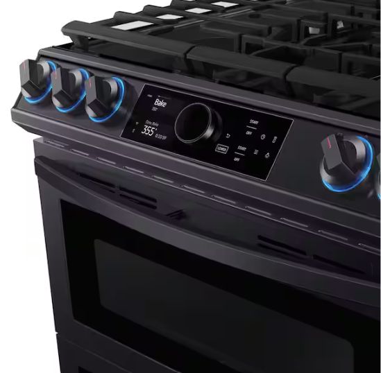 30 in. 5-Burner Slide-in Dual Fuel Range in Fingerprint Resistant Black Stainless Steel with Air Fry and Flex Duo