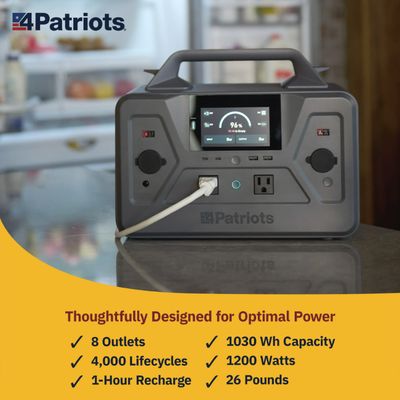 4Patriots Patriot Power Generator 1200 Silent, Fume-Free Solar Generator for Reliable Backup Power