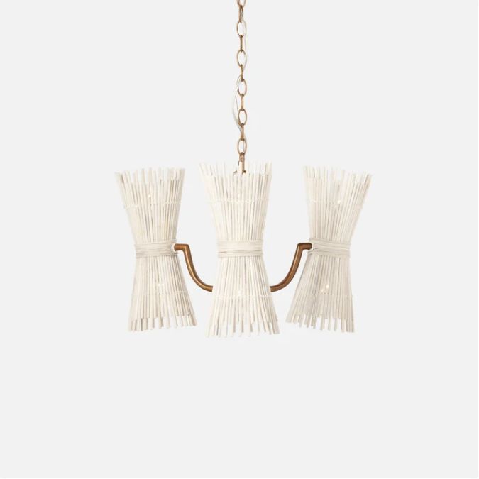 Miko Chandelier, Color: White Rattan / Gold Metal