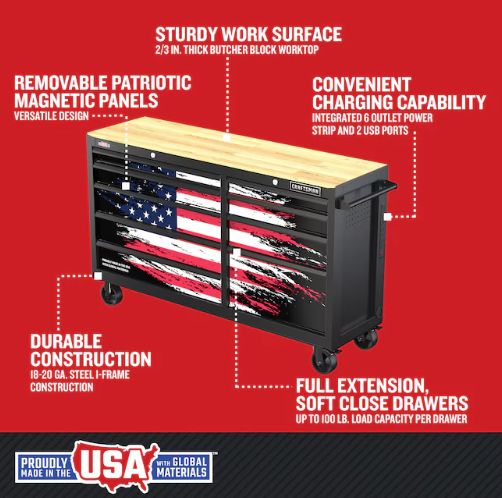 63" Wide Patriotic 9-Drawer mobile workstation