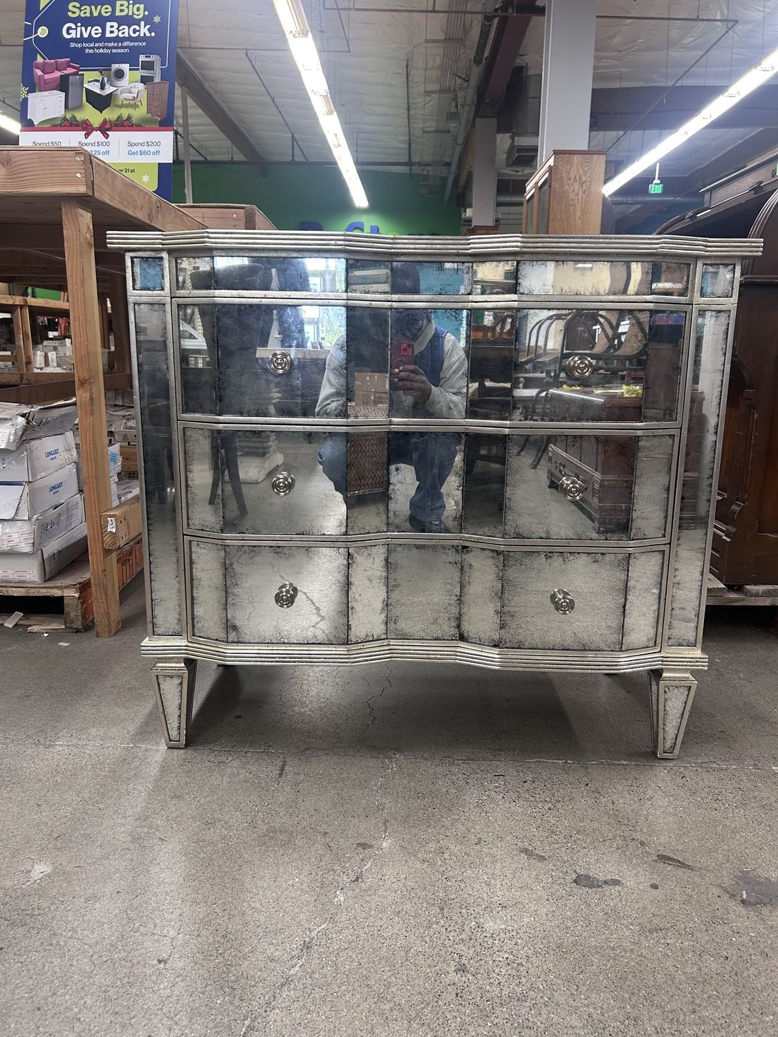 John Richard Antique Mirrored Accent Chest (3 drawer)