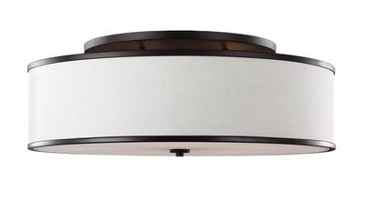 Generation Lighting Lennon Large Semi-Flush Mount Oil Rubbed Bronze Finish With Ivory Linen Shade