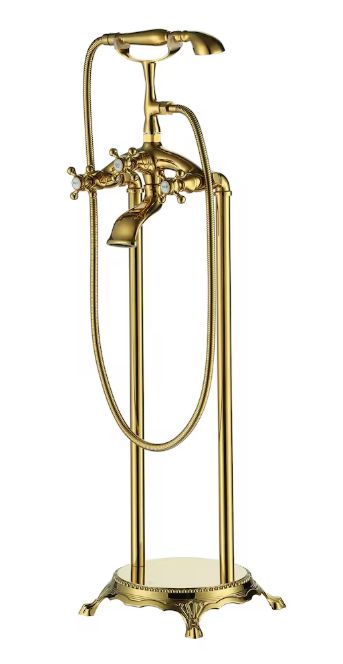 CASAINC Titanium Gold 3-handle Freestanding Low-arc Bathtub Faucet with Hand Shower (Valve Included)