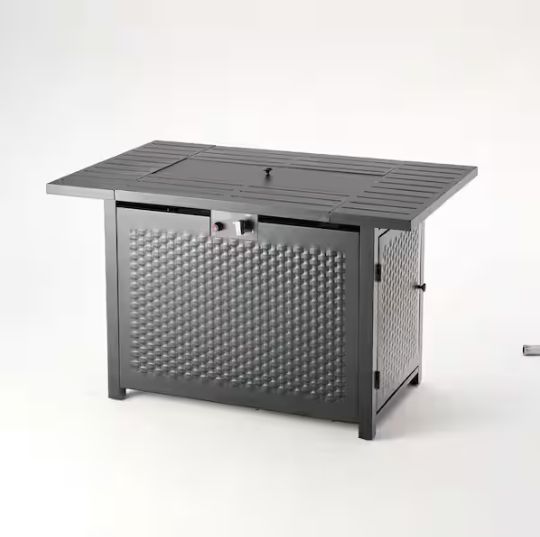 Rectangular Outdoor Propane Gas Fire Pit with Lava Rock Filler in Black