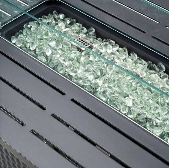 Rectangular Outdoor Propane Gas Fire Pit with Lava Rock Filler in Black