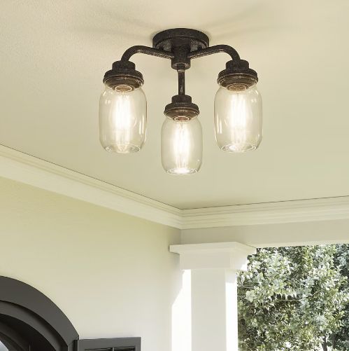 Quoizel Jana 3 -Light 16-in Matte Black Indoor/Outdoor Semi Flush Mount Light