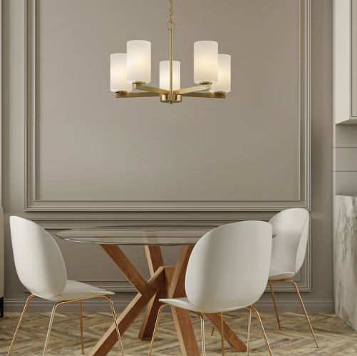 Quoizel Vista 5 -Light Brushed Gold Etched glass Steel Chandelier