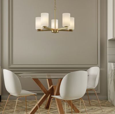 Quoizel Vista 5 -Light Brushed Gold Etched glass Steel Chandelier