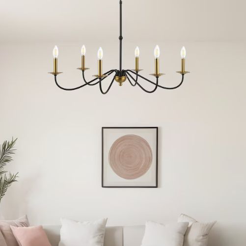 JONATHAN Y Wicklow 34.75" Iron Bohemian Farmhouse 6 -Light Black Iron Chandelier
