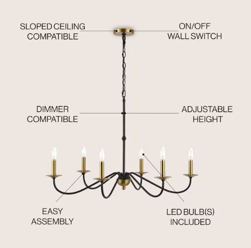 JONATHAN Y Wicklow 34.75" Iron Bohemian Farmhouse 6 -Light Black Iron Chandelier