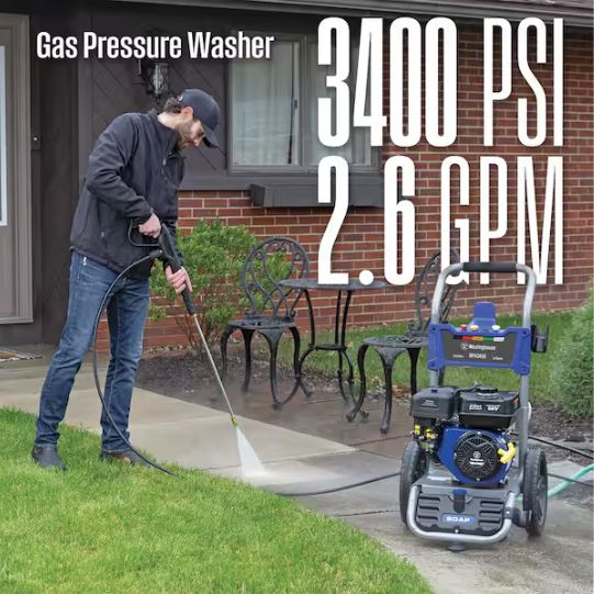 3400 PSI 2.6 GPM Gas Powered Axial Cam Pump Cold Water Pressure Washer with Soap Tank and 5 Quick Connect Tips