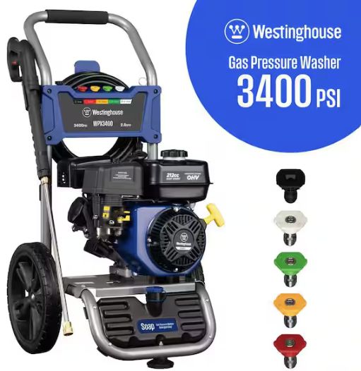 3400 PSI 2.6 GPM Gas Powered Axial Cam Pump Cold Water Pressure Washer with Soap Tank and 5 Quick Connect Tips