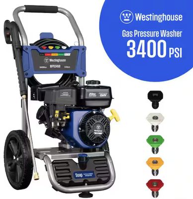 3400 PSI 2.6 GPM Gas Powered Axial Cam Pump Cold Water Pressure Washer with Soap Tank and 5 Quick Connect Tips