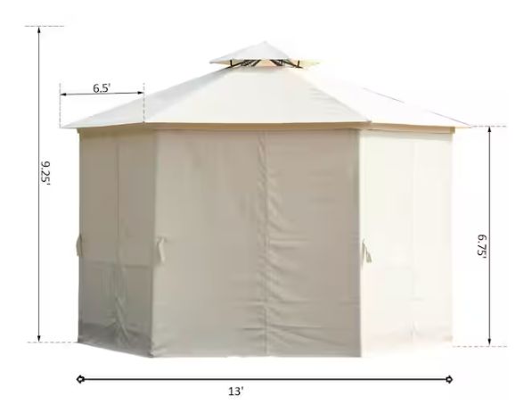2-Tiered Outdoor Hexagon Garden Gazebo Canopy with Removable Mesh Curtains and UV Sun Protection, Brown