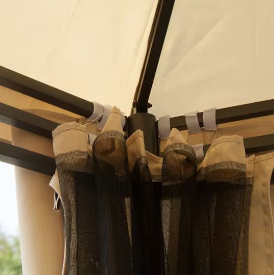 2-Tiered Outdoor Hexagon Garden Gazebo Canopy with Removable Mesh Curtains and UV Sun Protection, Brown