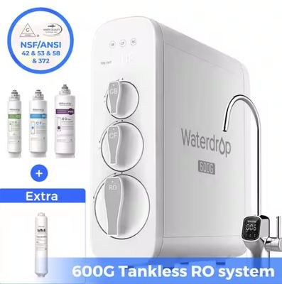 G3P600 Reverse Osmosis System, 8-Stage Tankless, 600 GPD, Smart LED Faucet Extra Remineralization Independent Filter
