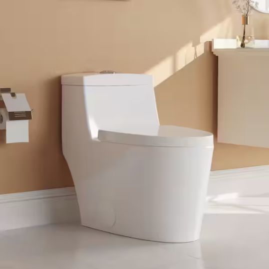 Prism 1-Piece 1.1/1.6 GPF Dual Flush Elongated Toilet in White, Gold Flush Button, Seat Included