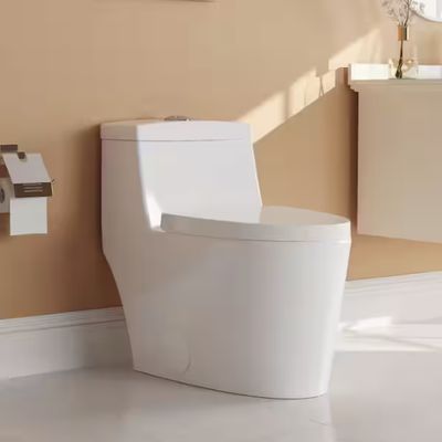 Prism 1-Piece 1.1/1.6 GPF Dual Flush Elongated Toilet in White, Gold Flush Button, Seat Included
