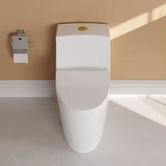 Prism 1-Piece 1.1/1.6 GPF Dual Flush Elongated Toilet in White, Gold Flush Button, Seat Included