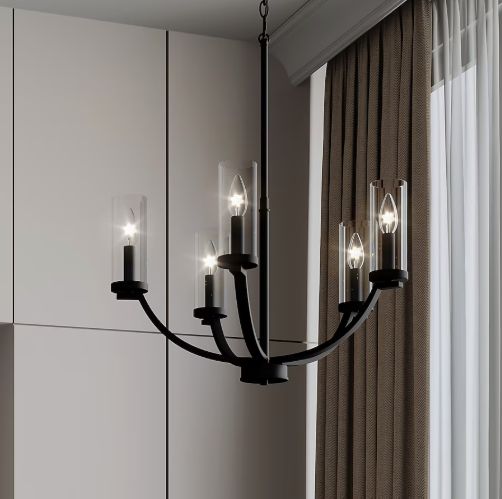 Quoizel Baylor 5 -Light Matte Black Clear glass Steel Chandelier